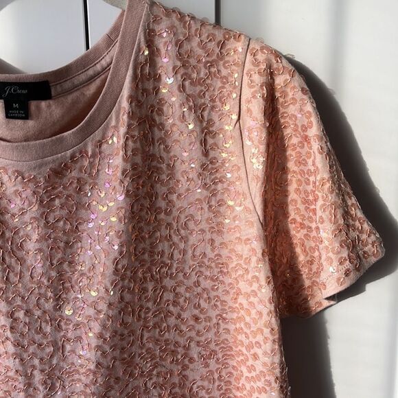 J. crew Sequined Tee shirt size medium pink/peach - Picture 6 of 12